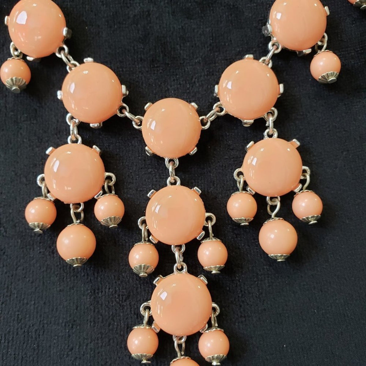Womens Fashions Peach Silver Beaded Gemstone Collar Necklace with Lobster Clasp