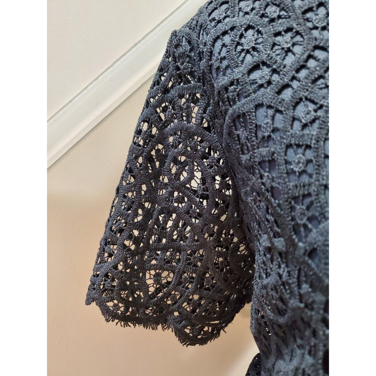 Philosophy Women's Black Lace Round Neck Short Sleeve Top Blouse Shirt Size XXL