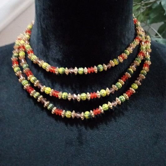 Womens Fashion Triple Strand Multicolor Beaded Choker Necklace with Hook & Clasp