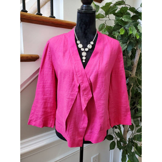 Chico's Women's Solid Pink 100% Linen Long Sleeve Casual Jacket Blazer Size 1