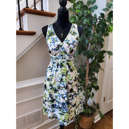 Jonathan Martin White Floral 100% Cotton Sleeveless V Neck Sheath Dress Medium