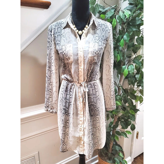 Old Navy Women's Snake Skin Print Button Front Drawstring Waist Shirt Dress XS