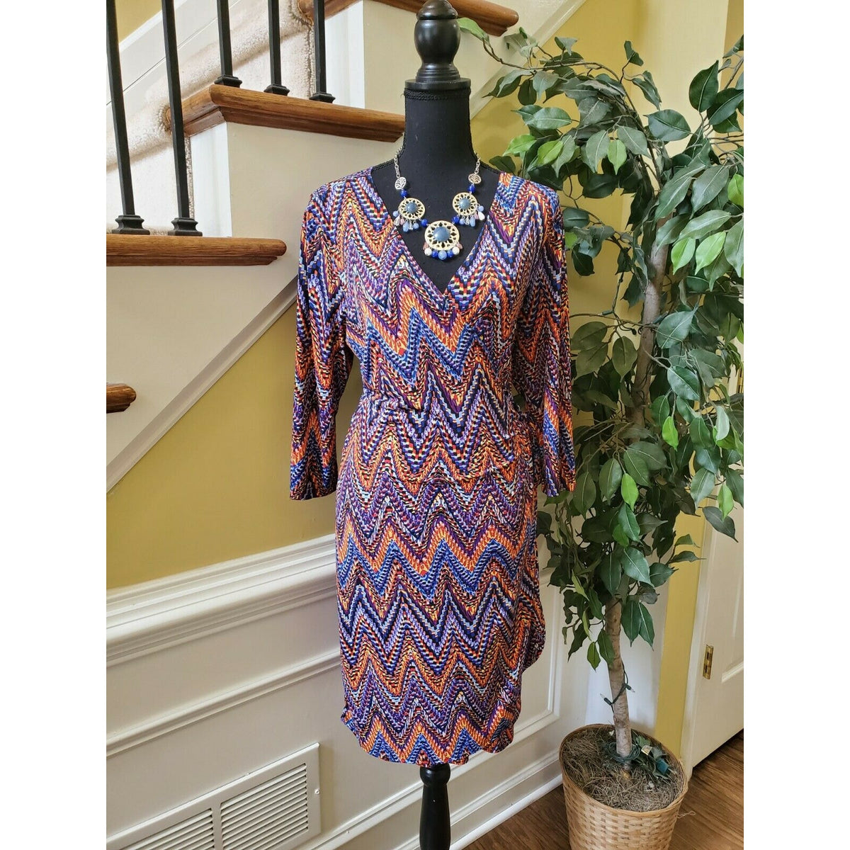 Emma & Michelle Colorful Chevron Full Wrap Dress Large