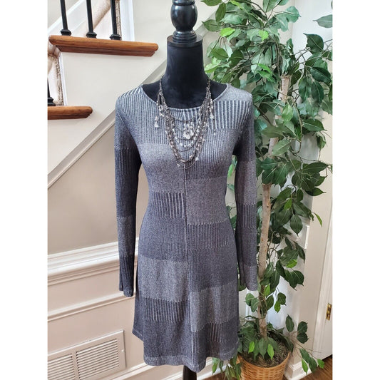 Gap Women's Gray Polyester Round Neck Long Sleeve Casual Knee Length Dress Small