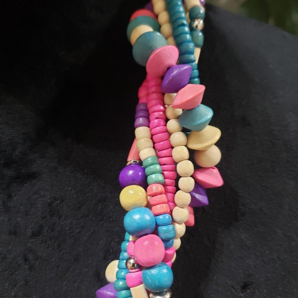 Women's Pink & Blue Round Twisted Beaded with Lobster Clasp Necklace