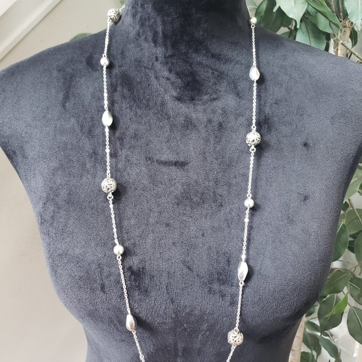 RMN Womens Silver and Brass Tone Beaded Charm Necklace with Lobster Clasp