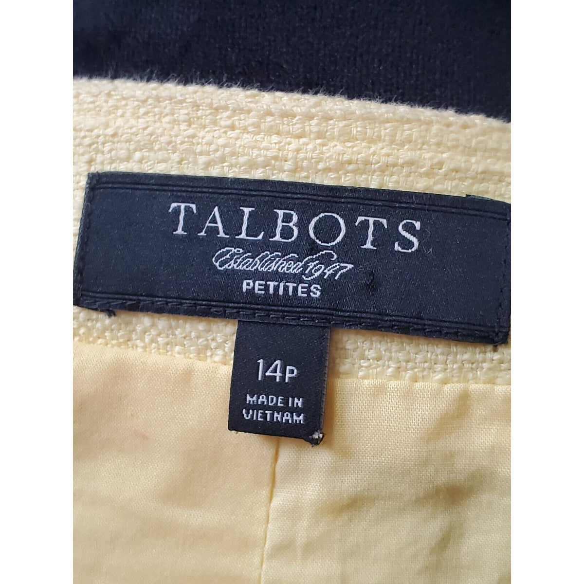 Talbots Women's Yellow Cotton Long Sleeve Casual Button Front Jacket Blazer 14P