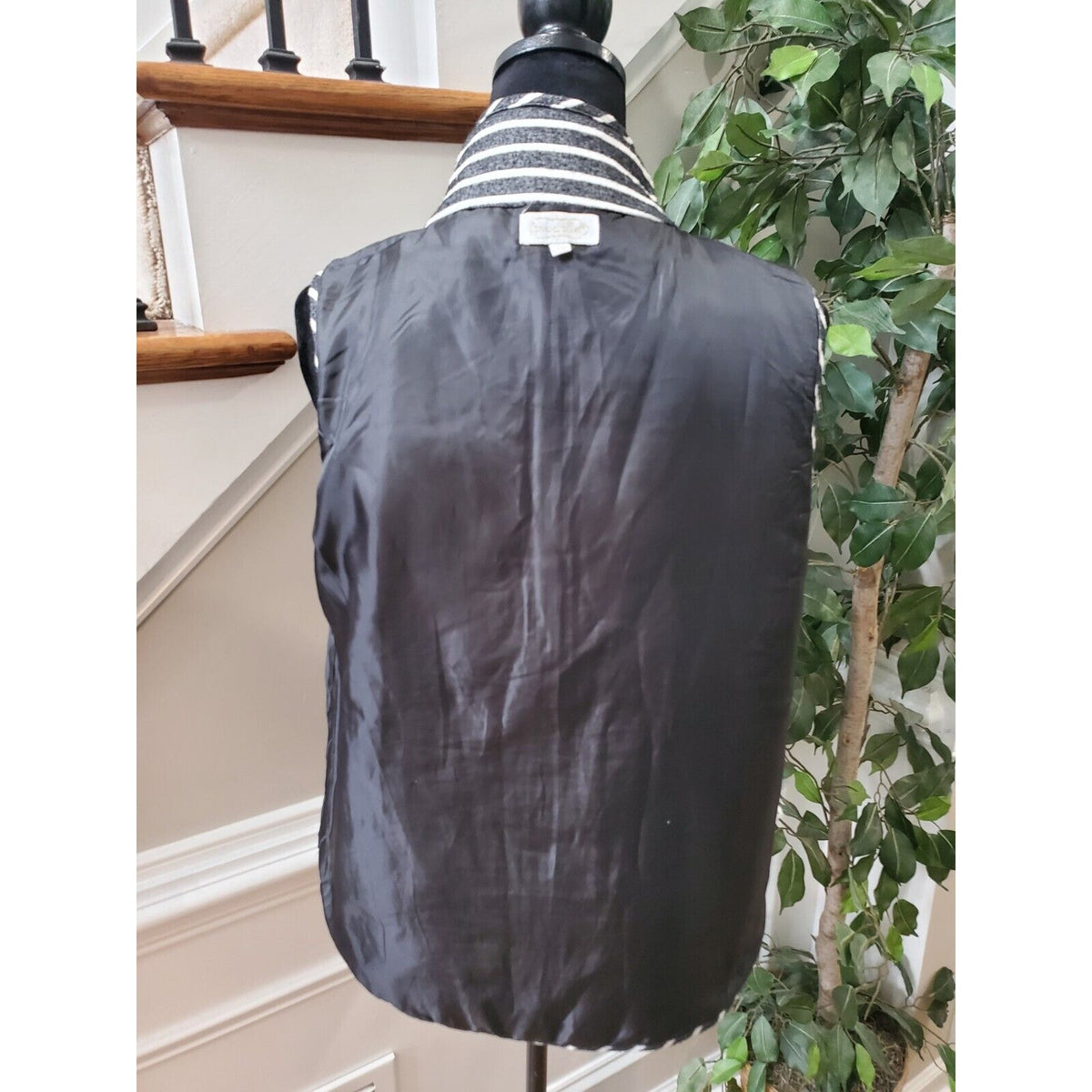 Mudpie Womens Black White Striped Polyester Sleeveless Full Zip Vest Size Large