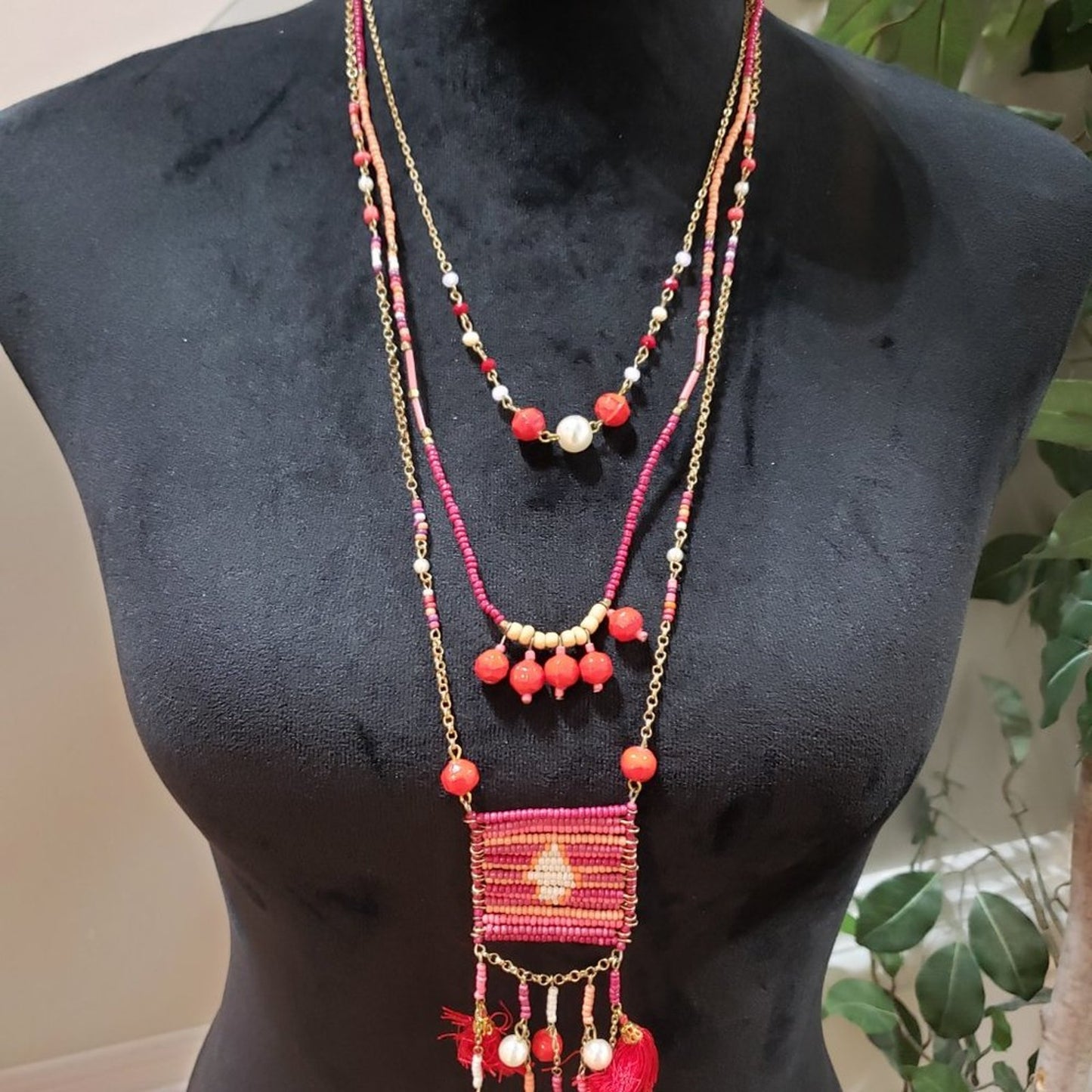 Womens Fashions Multicolor Beaded Teardrop Necklace Jewelry w/ Lobster Clasp