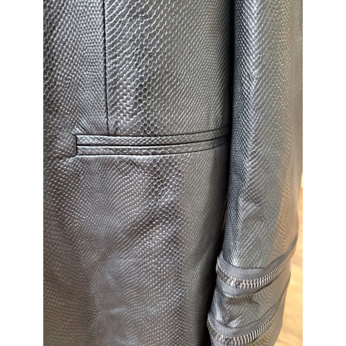 Biarelli Mens Black Snakeskin Leather Single Breasted Blazer Jacket Size Large
