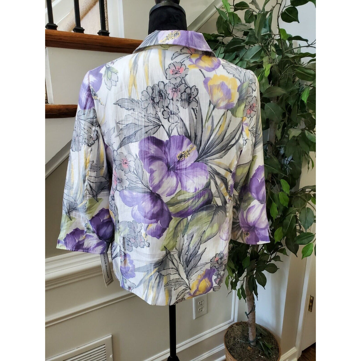 Alfred Dunner Women's Multicolor Floral Rayon Open Front Jacket Blazer Size 10