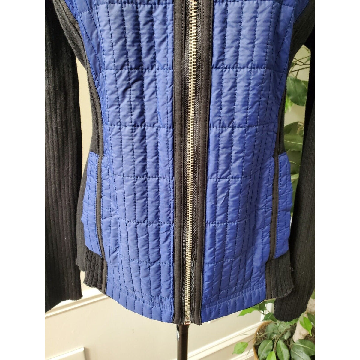 Zenergy By Chicos Women's Black Blue Cotton Long Sleeve Full Zip Front Jacket 1M