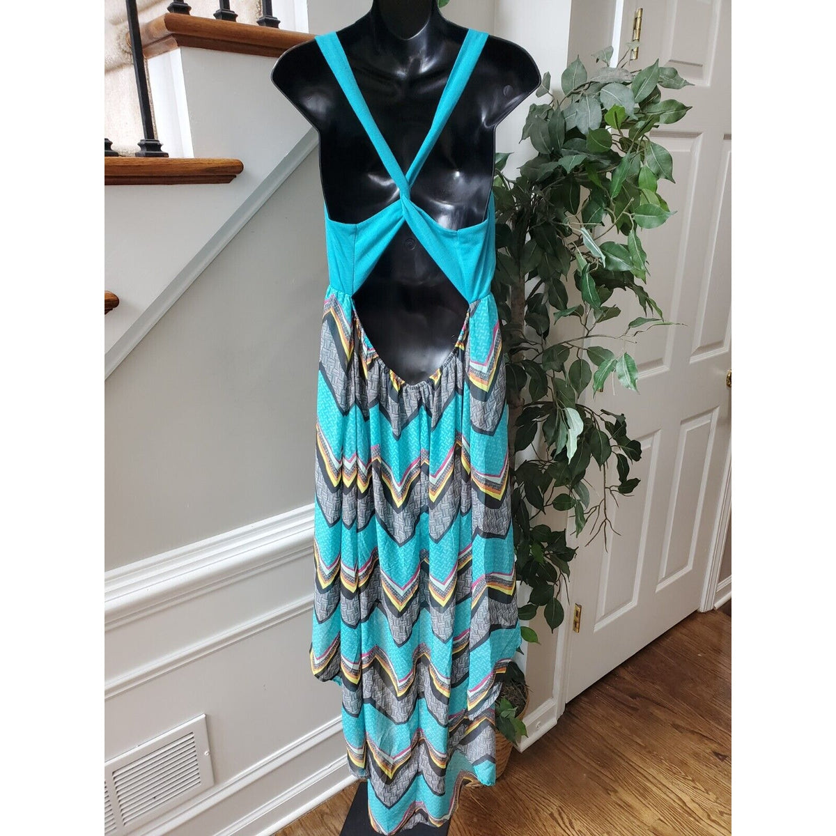 No Boundaries Women's Blue Polyester V-Neck Sleeveless Long Maxi Dress Size XXL