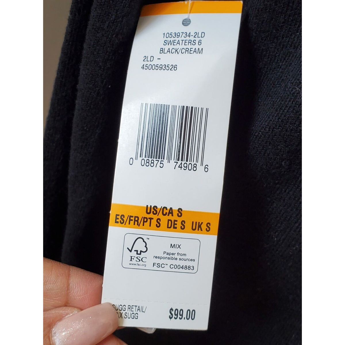 Jones New York Women Black Cotton Cowl Neck Long Sleeve Pullover Sweater Large