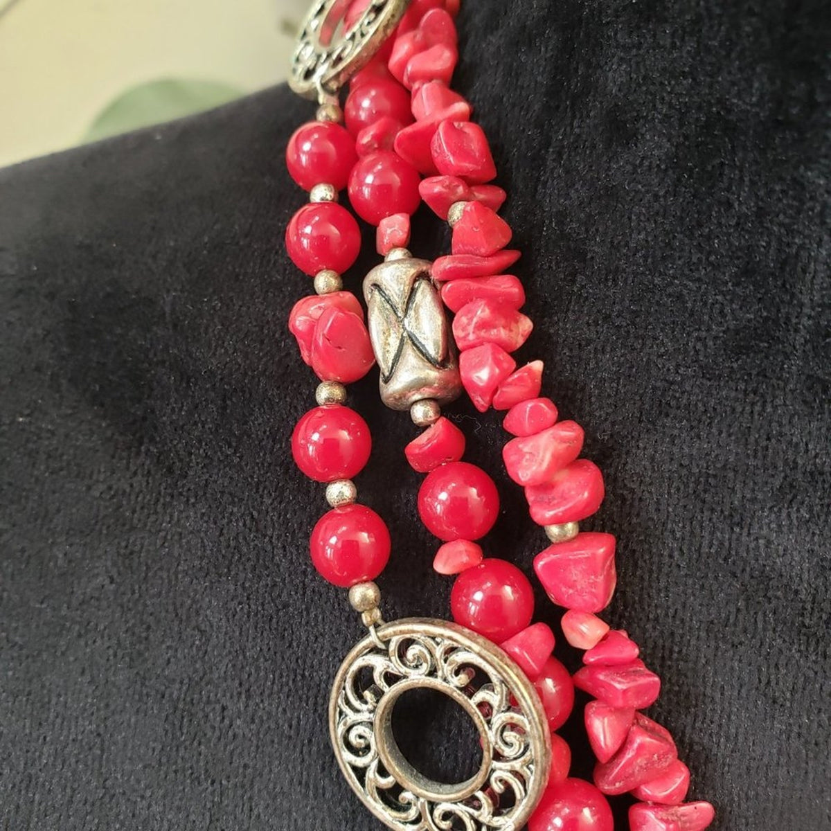 Womens Fashion Premier Design Firecracker Red Coral Beads Triple Strand Necklace