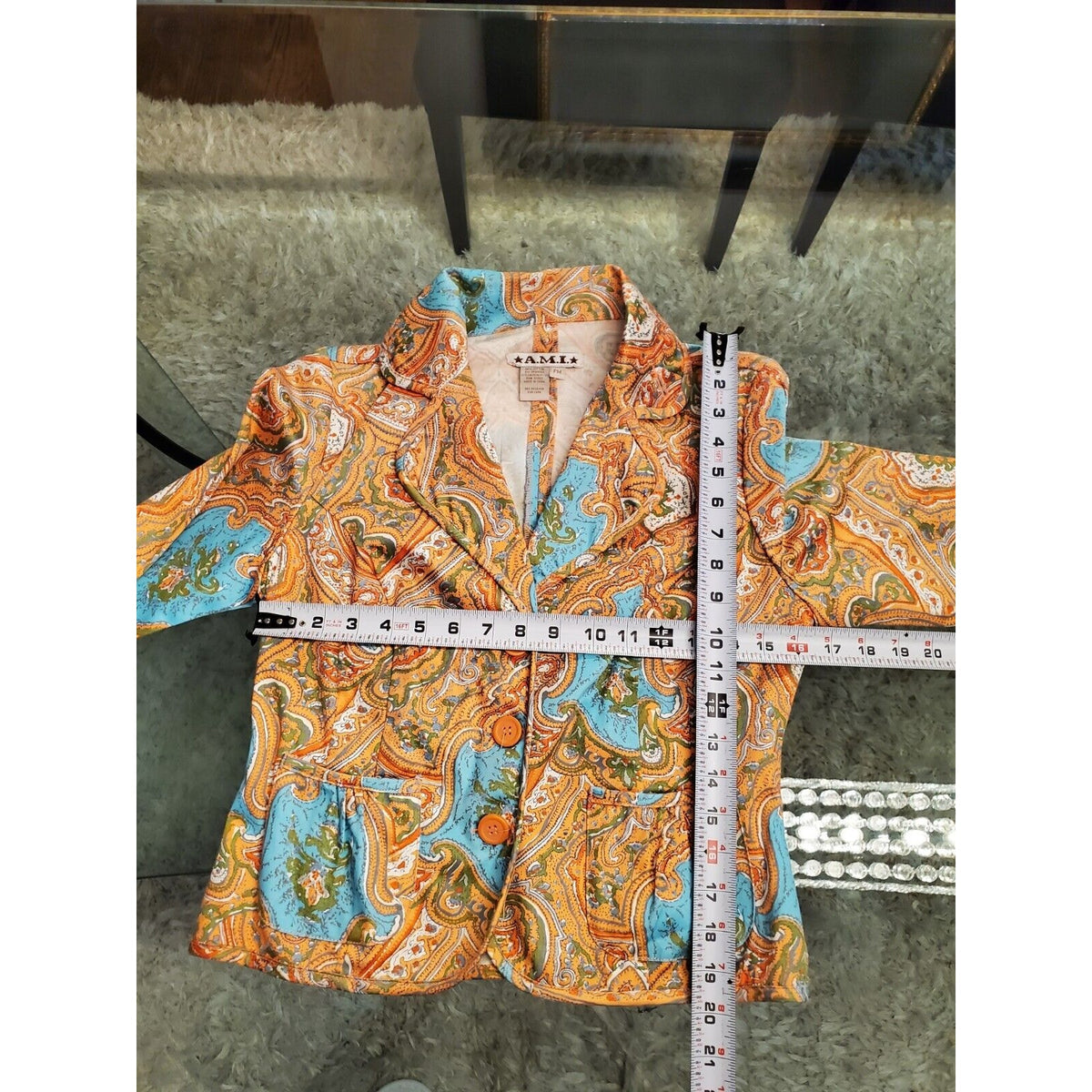 A.M.I. Women's Multicolor Paisley Cotton Single Breasted Blazer Jacket Petite M