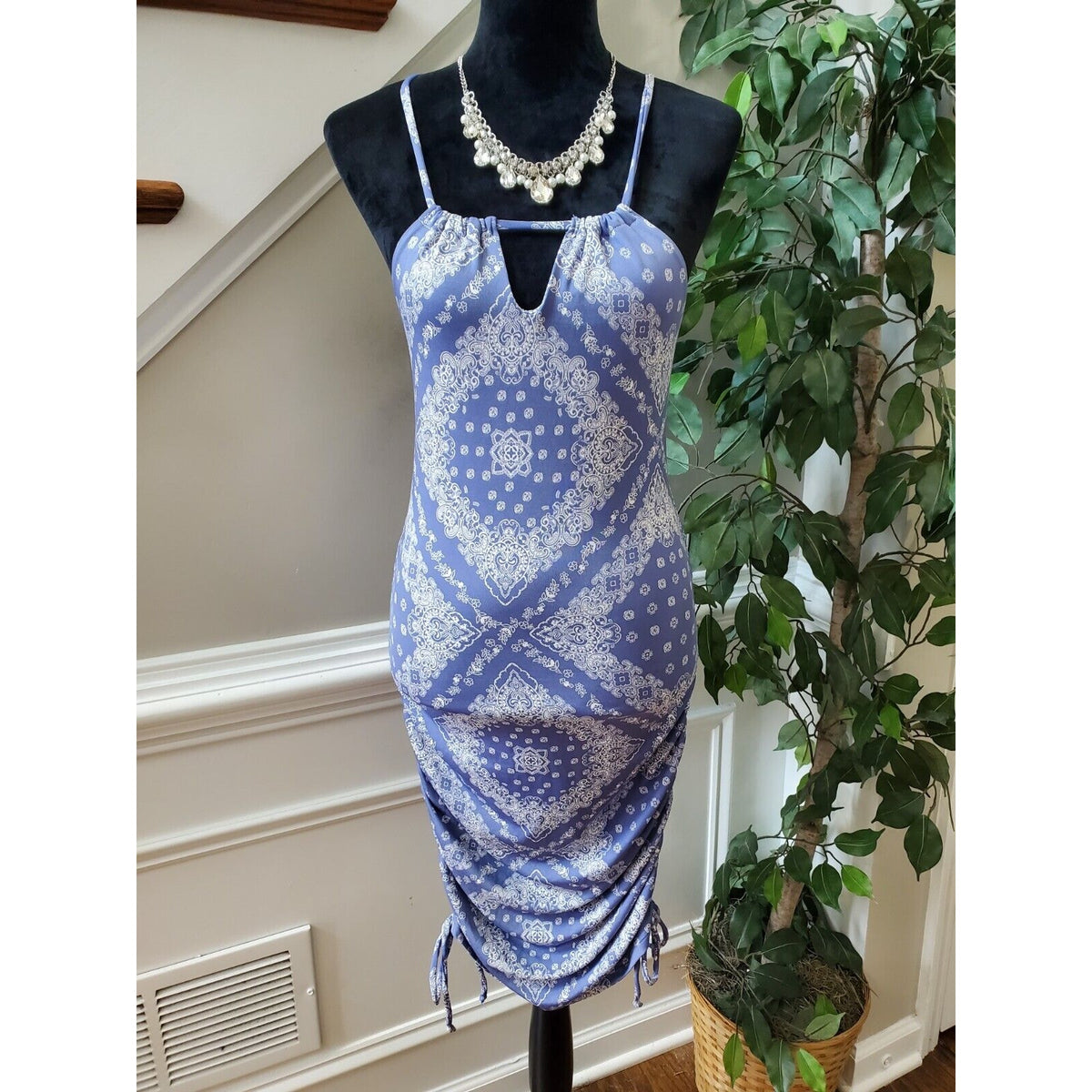 Rue 21 Women Purple Polyester Sleeveless Casual Knee Length Strappy Dress Medium