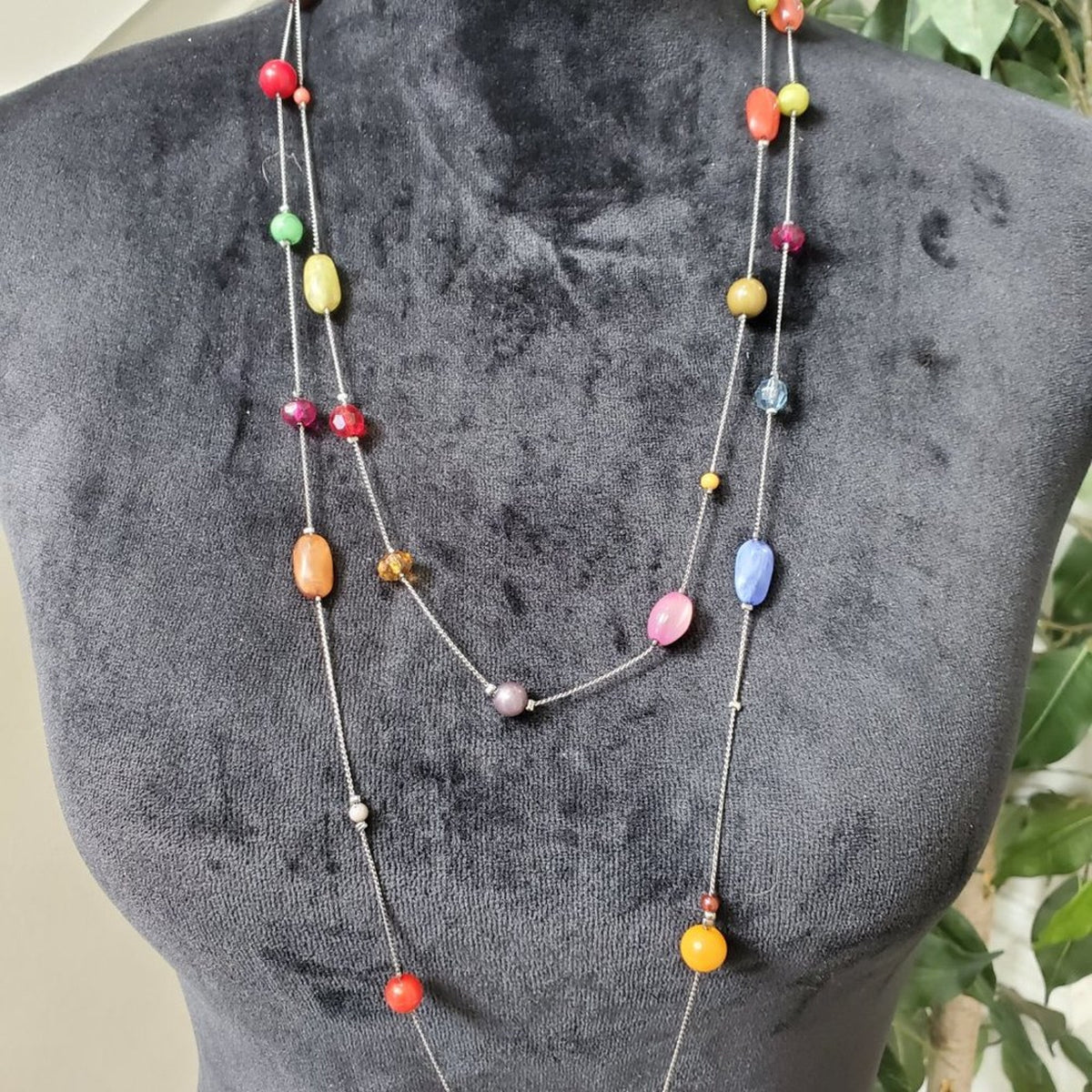 Womens Multicolor Layer Round Beaded with Lobster Clasp Charm Necklace