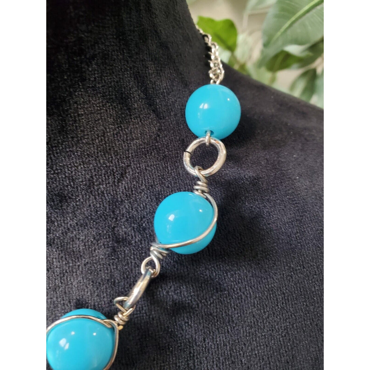 Women's Silver Tone Teal Turquoise Bead Balls Fashion Jewelry Necklace