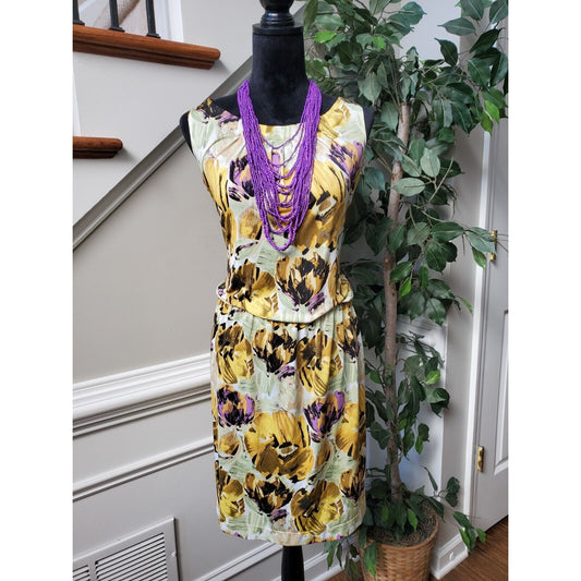 Essentials By Milano Womens Floral Round Neck Sleeveless Knee Length Dress Large