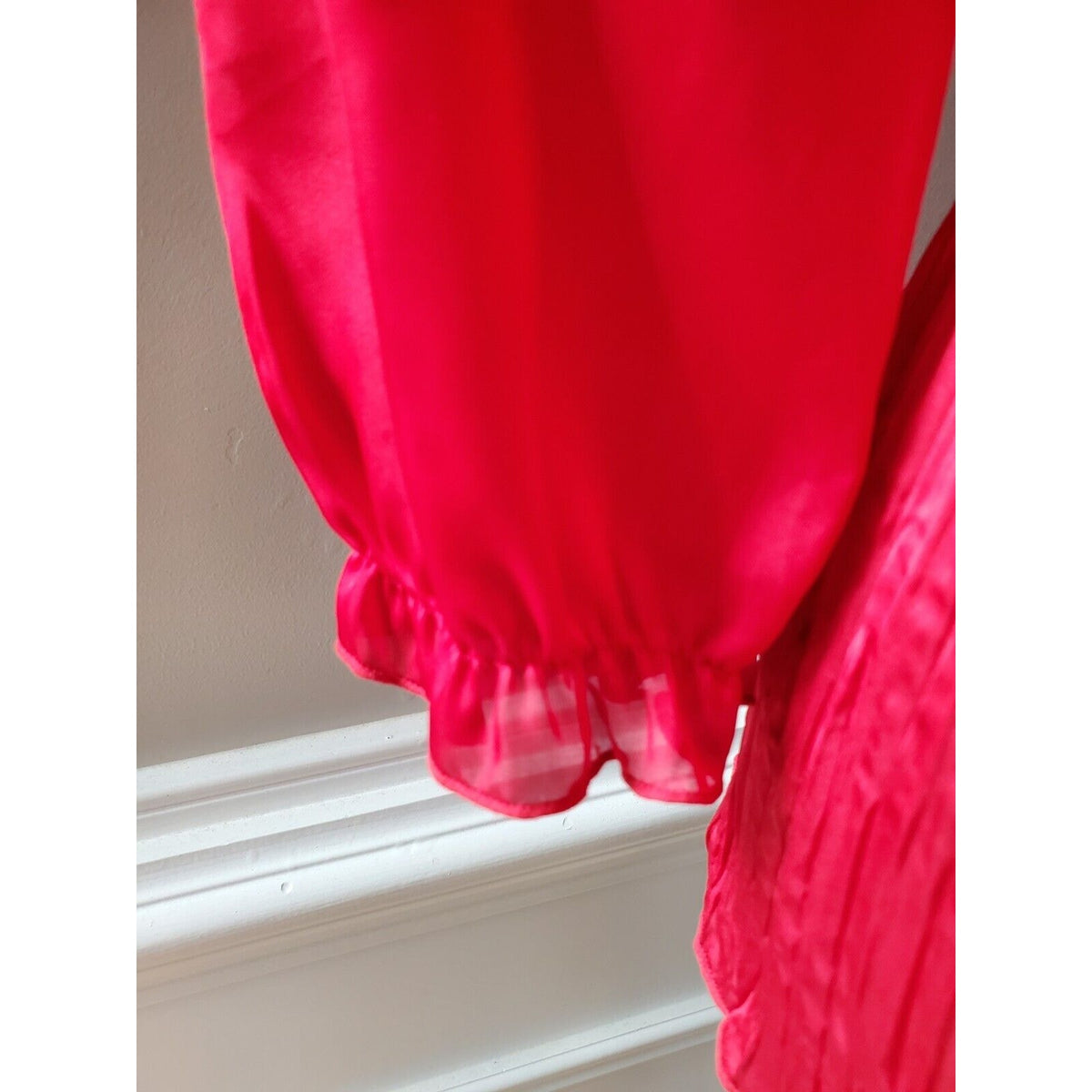 New Directions Women Red Polyester Collared Neck Long Sleeve Button Down Shirt S