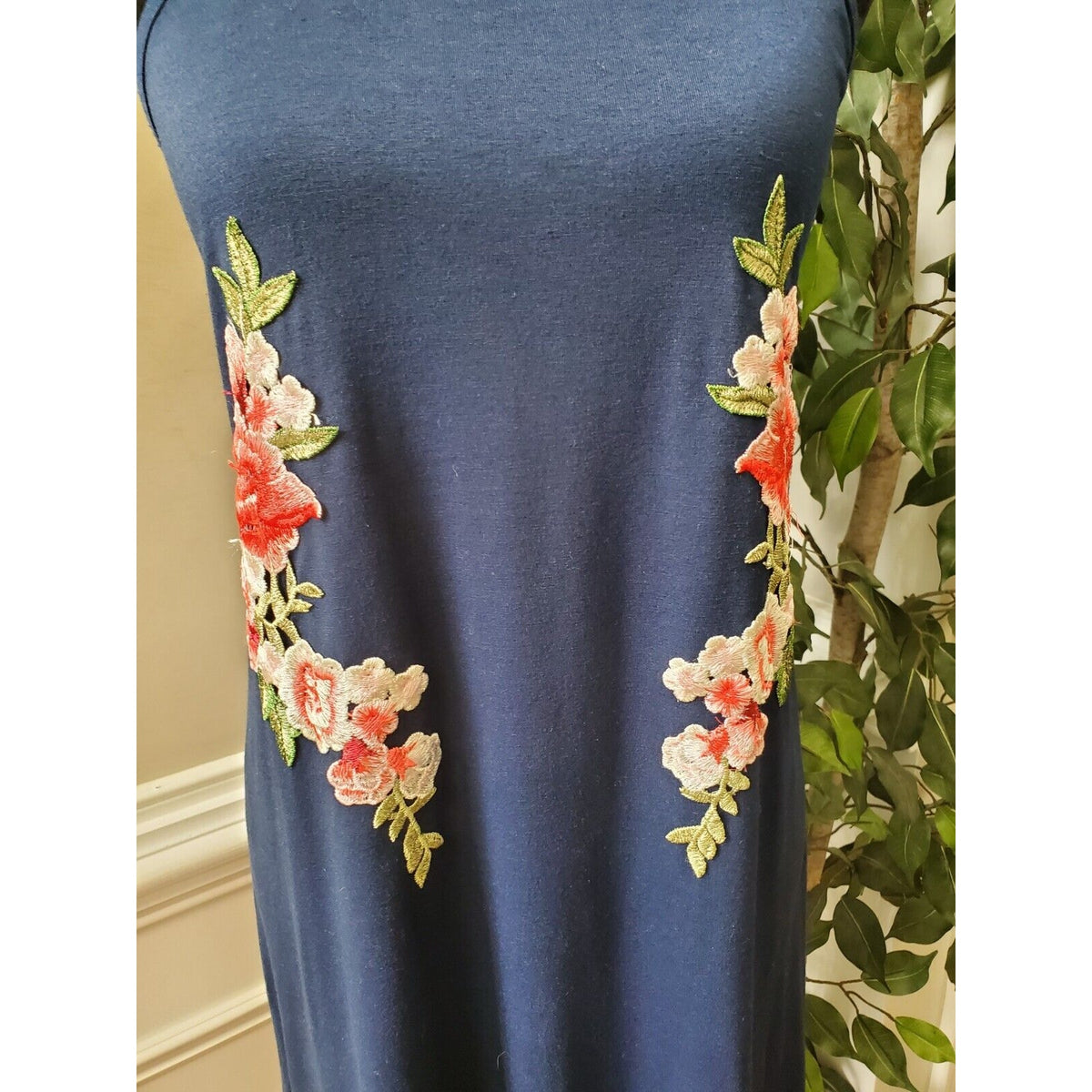 Shein Curve Women Blue Floral Square Neck Sleeveless Knee Length Dress Size 2XL