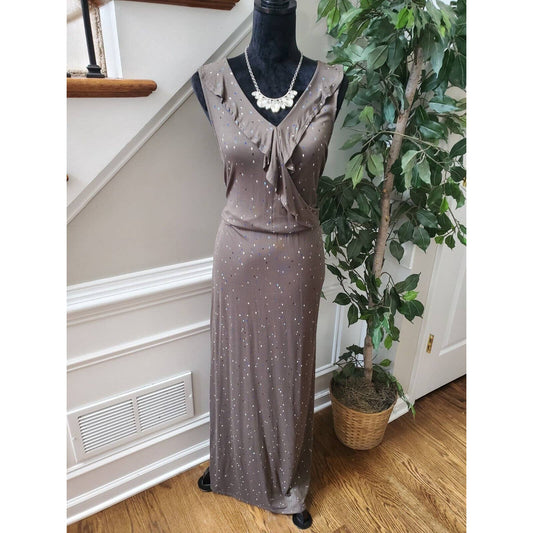 Apt.9 Women's Gray Rayon V-Neck Sleeveless Ruffle Long Maxi Dress Size X-Large