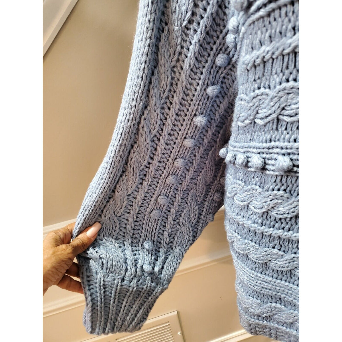 Fashion Nova Hoping For Love Blue Off Shoulder Cable Knit Sweater 2XL
