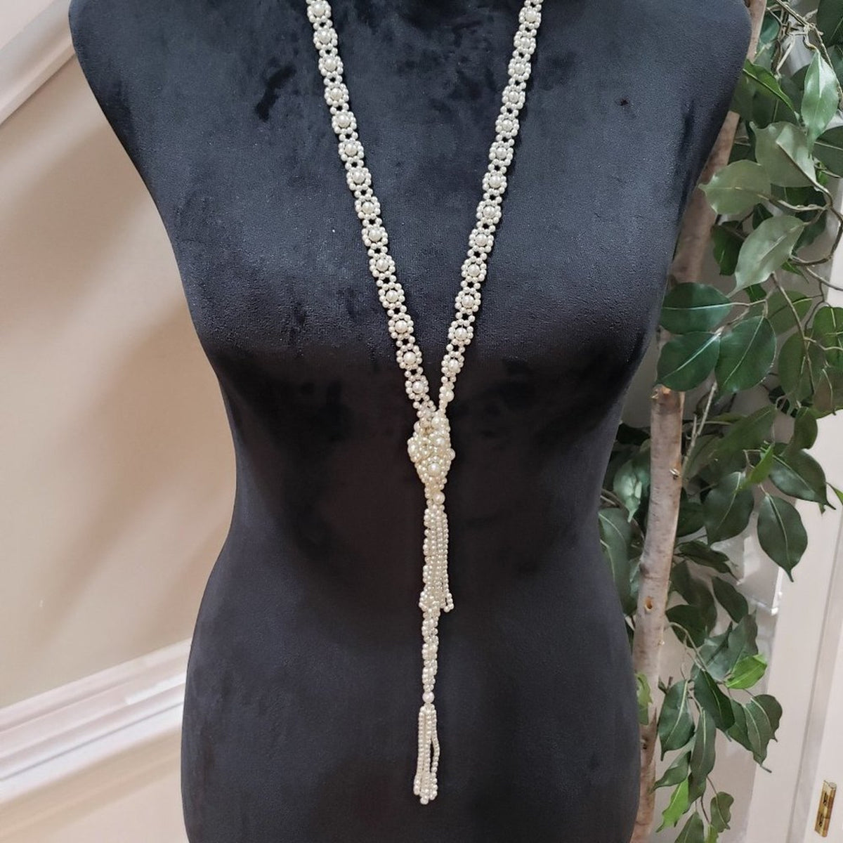 Women's White Multi Strands Pearls Beads Tassel Fringe Necklace