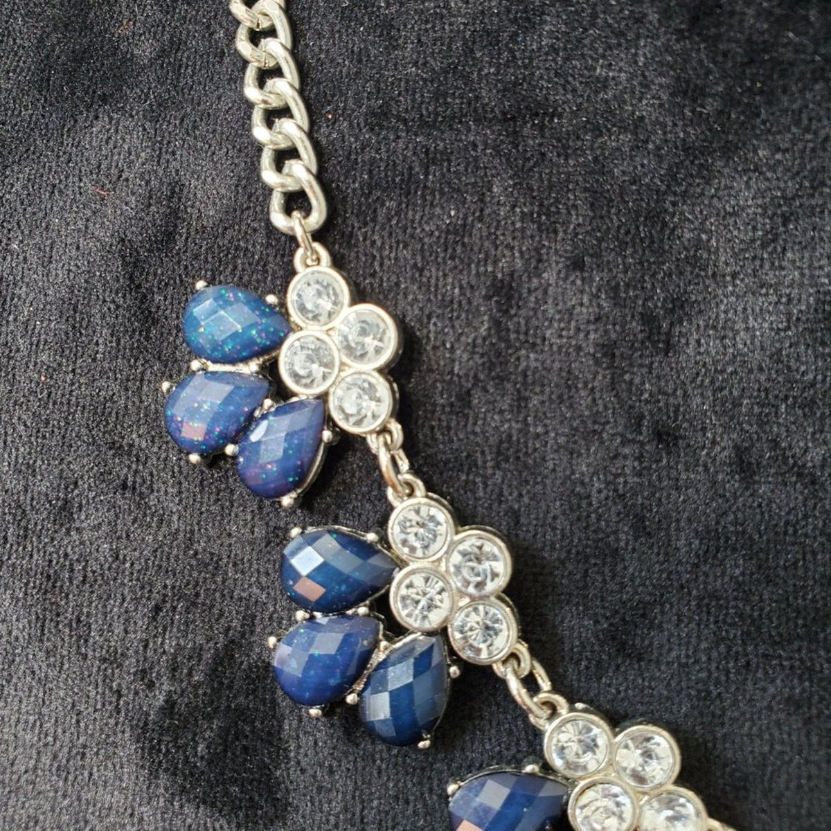 Charming Charlie Blue Beaded  Water Drop Pendant Choker Necklace