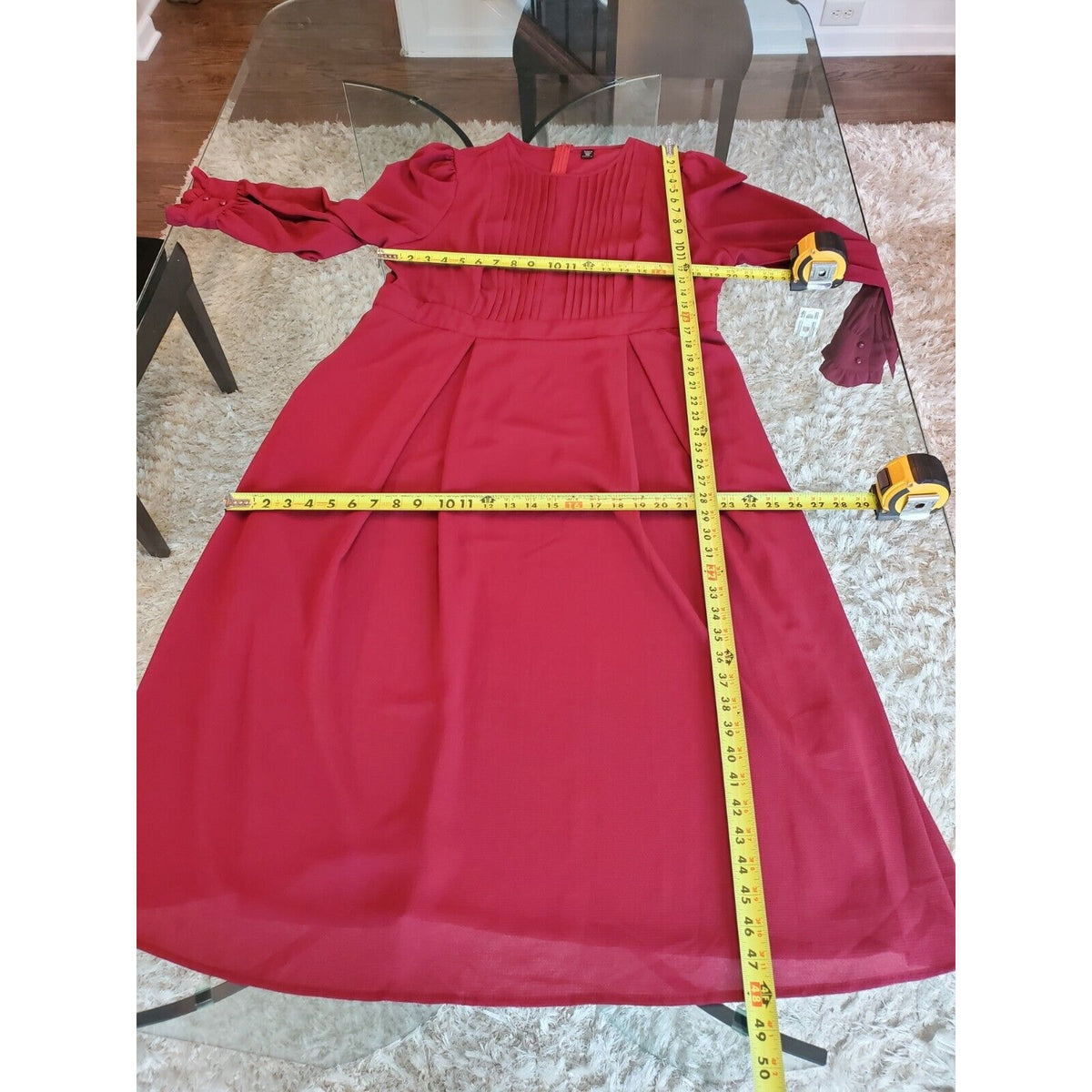 SHELN Curve Women's Red Elastane Round Neck Long Sleeve Long Maxi Dress Size L