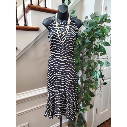 Who What Wear Women's Black & White Round Neck Sleeveless Knee Length Dress L