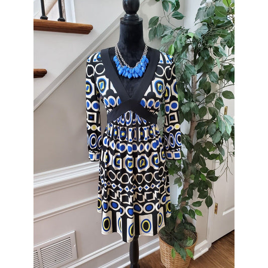 Nine West Women Multicolor Polyester V-Neck Long Sleeve Knee Length Dress Size 6