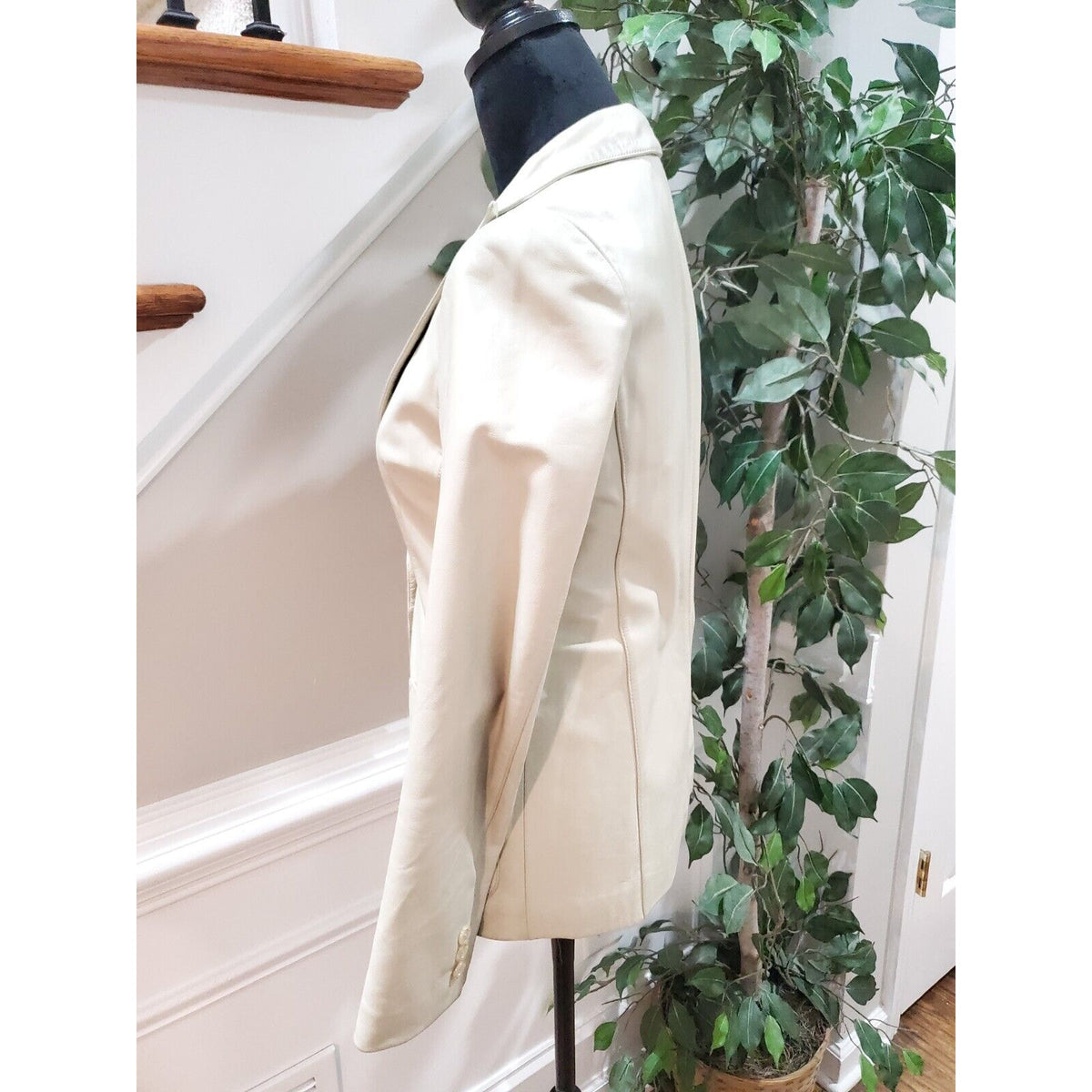 VTG First Avenue Beige Single Breasted One Button Leather Blazer Jacket Medium