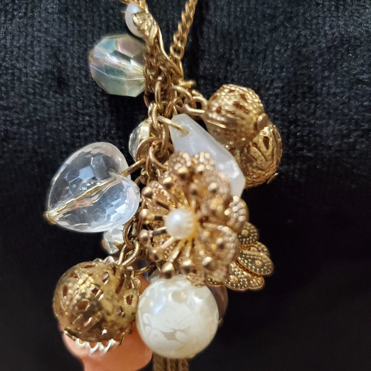 Women's Yellow Gold Round Beaded Flower Long Pendant Necklace