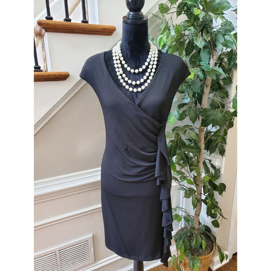 Isabella Rodriguez Womens Black Polyester V-Neck Sleeveless Knee Length Dress 12