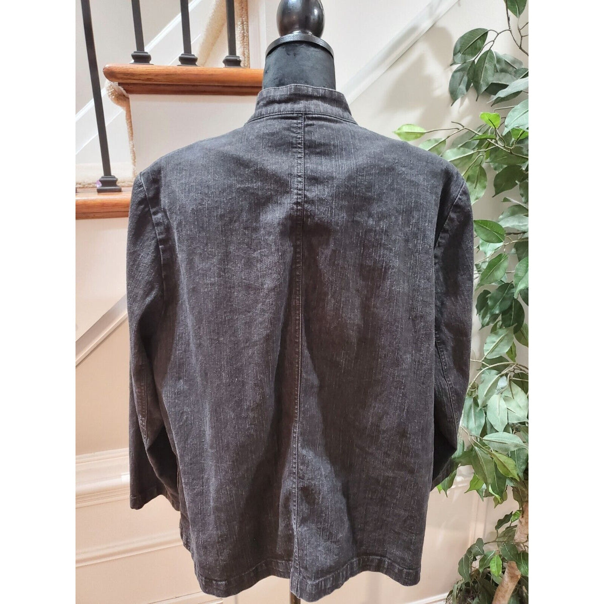 Alfred Dunner Women Gray Denim Ramie Long Sleeve Full Zip Casual Jacket Size 16W