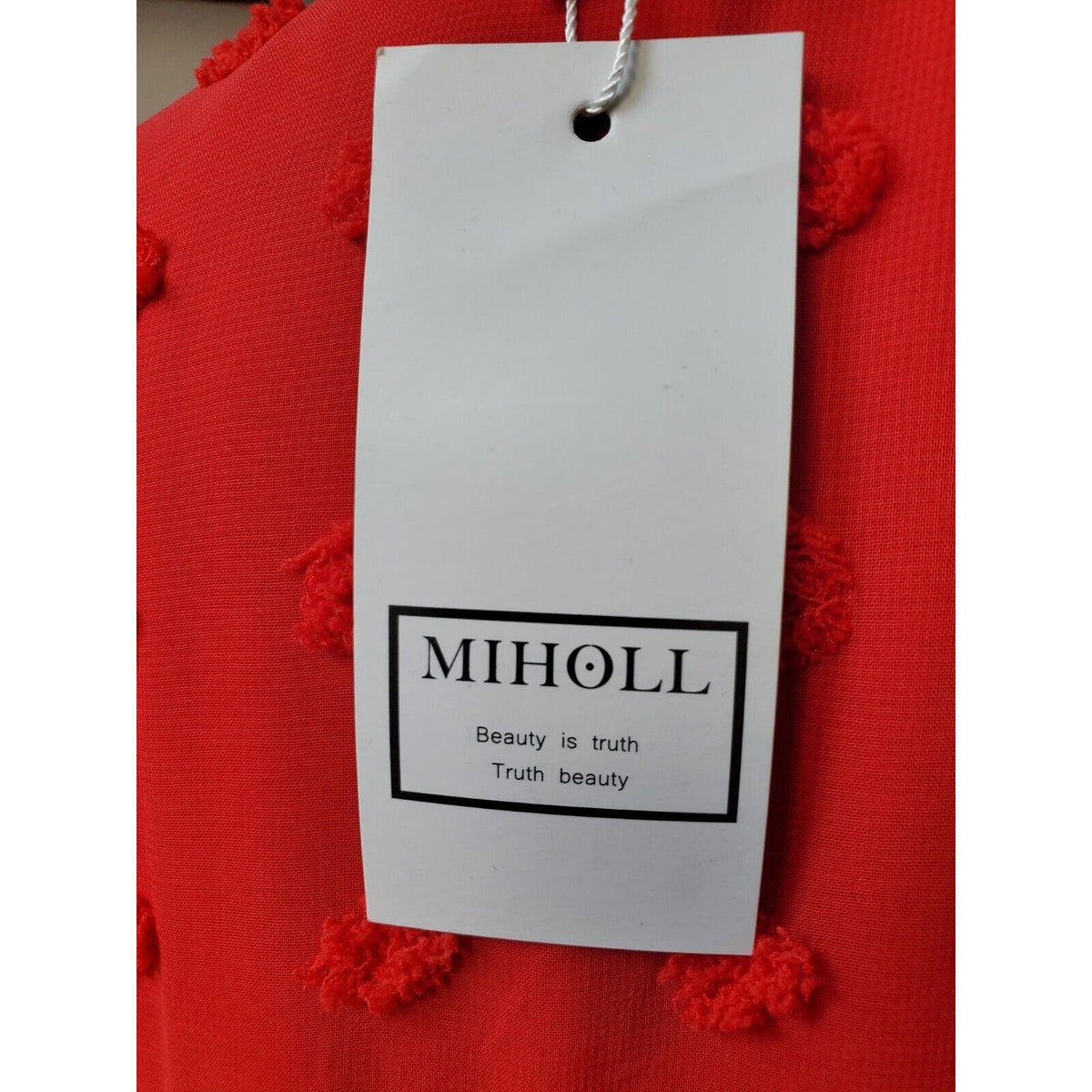 Miholl Red Pom Pom Babydoll Polyester V-Neck Short Sleeve Dress X-Large