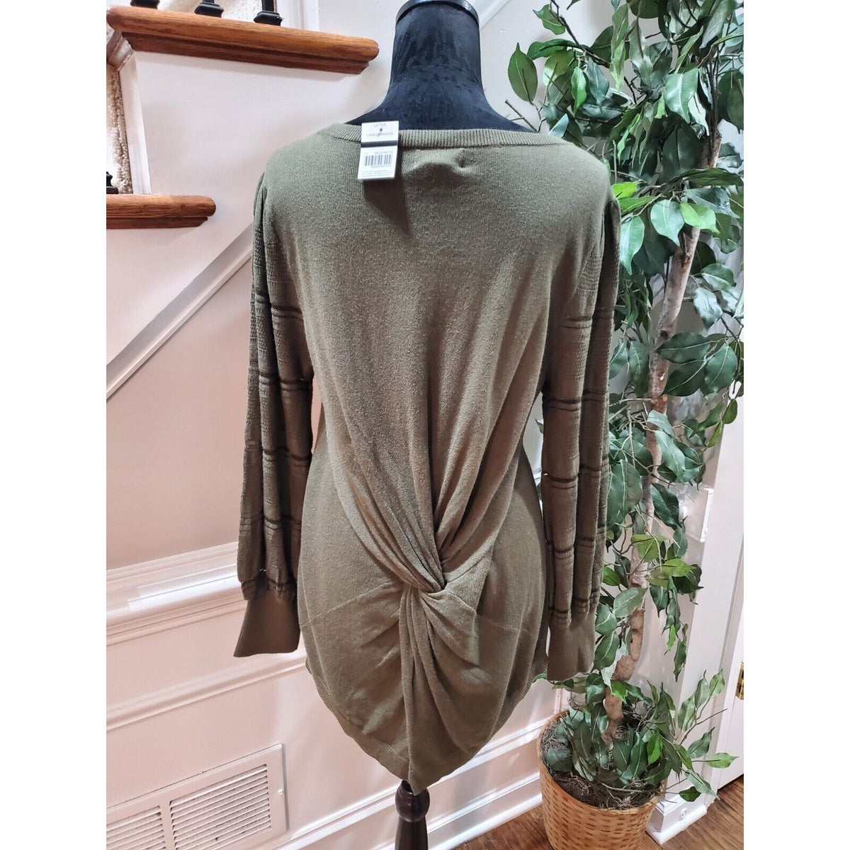 Blu Dahlia Women's Green Cotton Round Neck Long Sleeve Casual Sweater Size XL