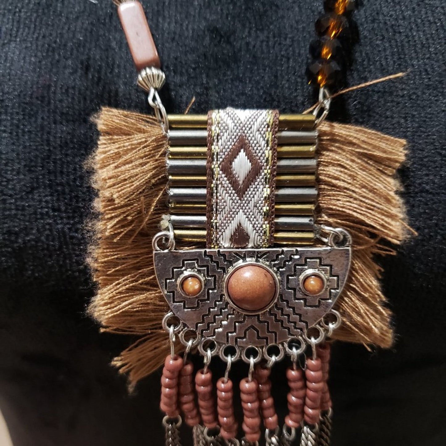 Bohemian Tribal Tassel Beaded Chain Pendant Necklace Punk with Lobster Clasp