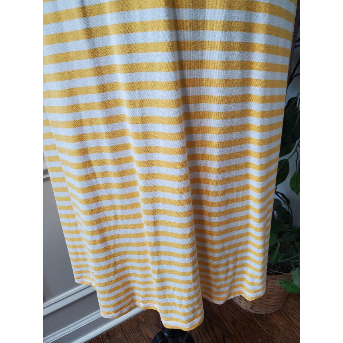 Time And Tru Yellow White Striped Round Neck Sleeveless Knee Length Dress XL