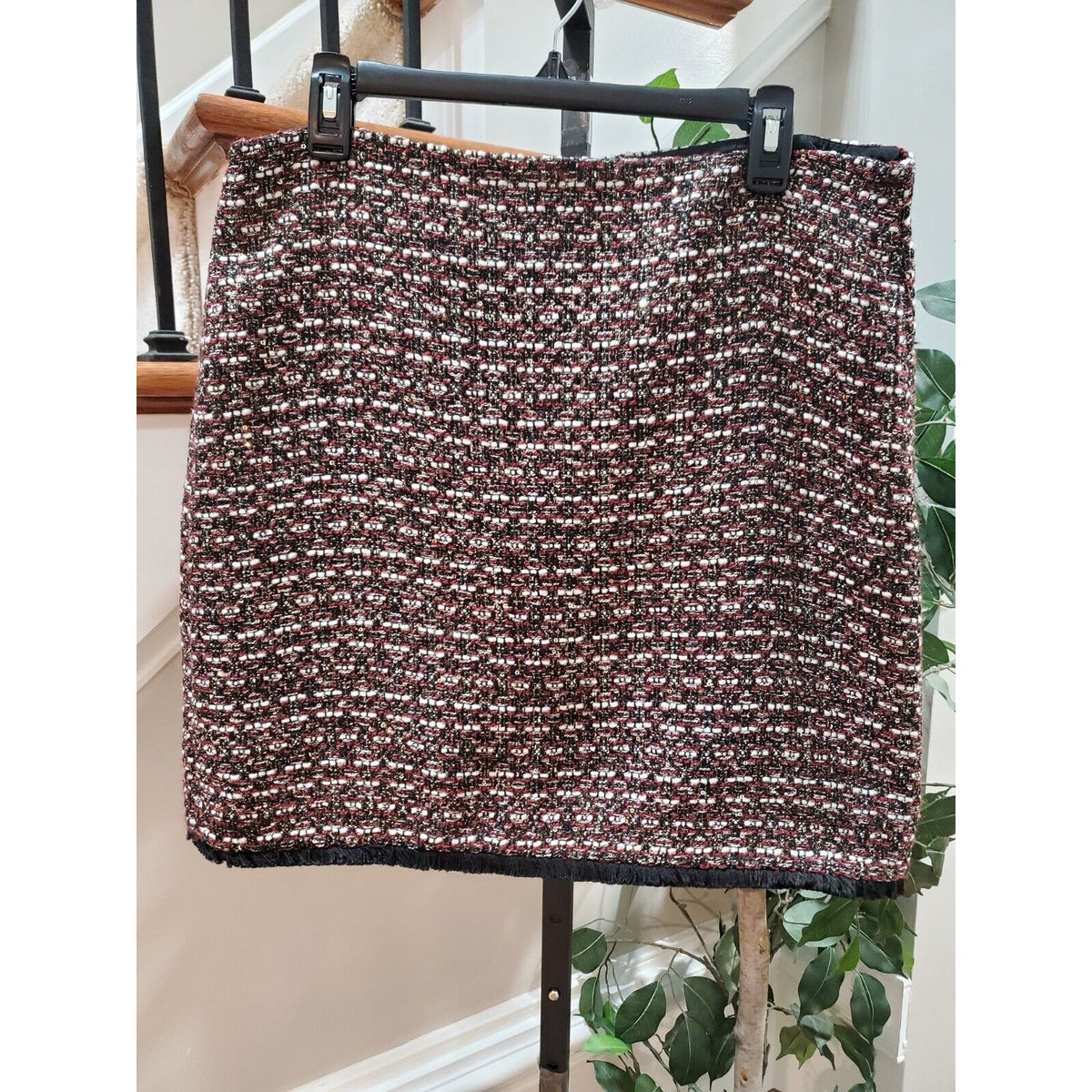 LOFT Womens Red & Black Polyester Sequin Tweed Fringe Bottom Mini Skirt Size 12P