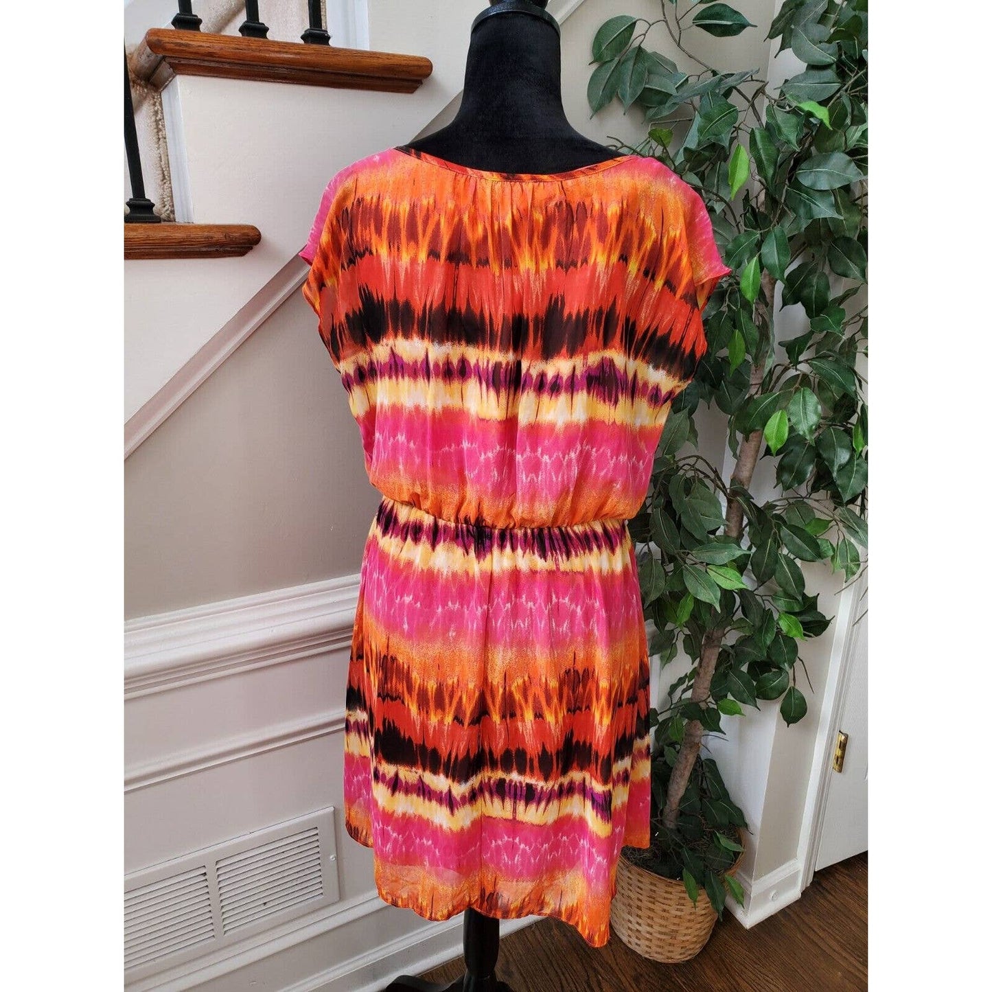 AGB Women Multicolor Polyester Round Neck Sleeveless Knee Length Dress Size 12