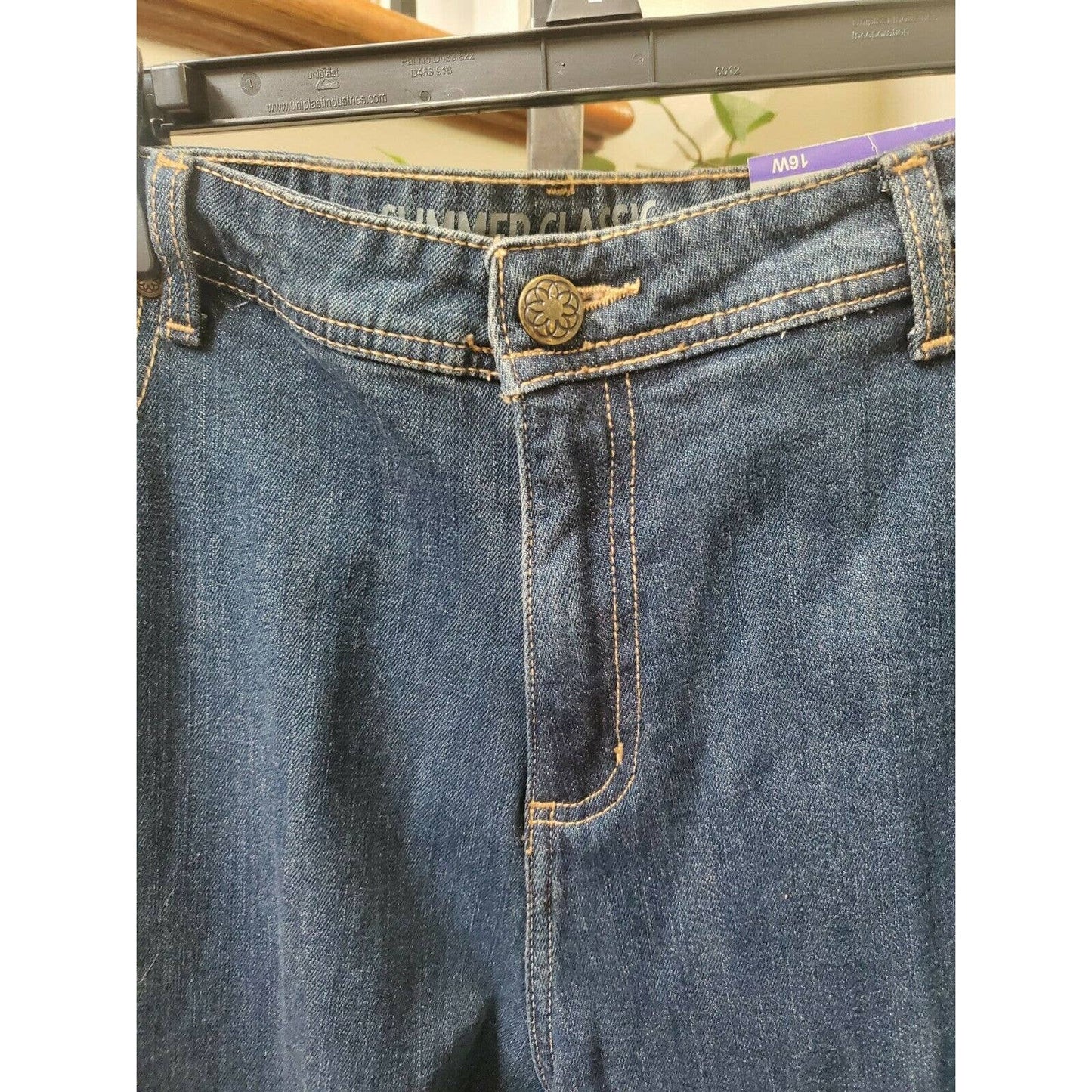 Slimmer Classic Women's Denim Blue Cotton Mid Rise Straight Leg Jeans Pants 16W