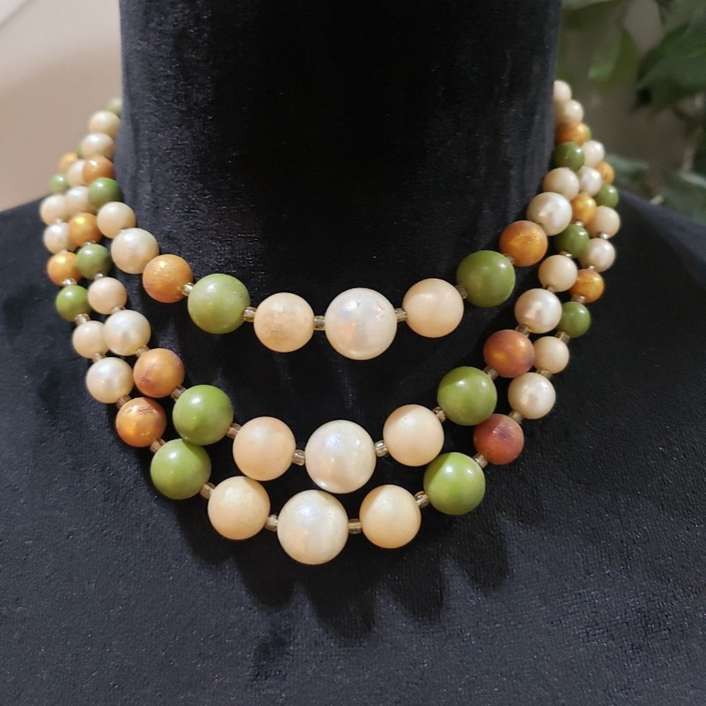 Womens Fashion Triple Strand Pearl Costume Beaded Necklace with Lobster Clasp