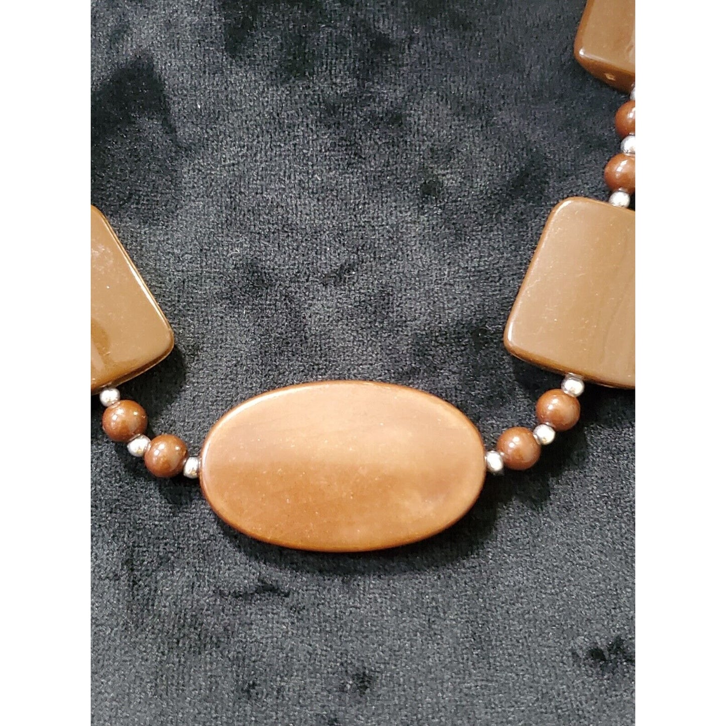 Retro Teak Wooden Geometric Modernist Flat Lay Collar Necklace