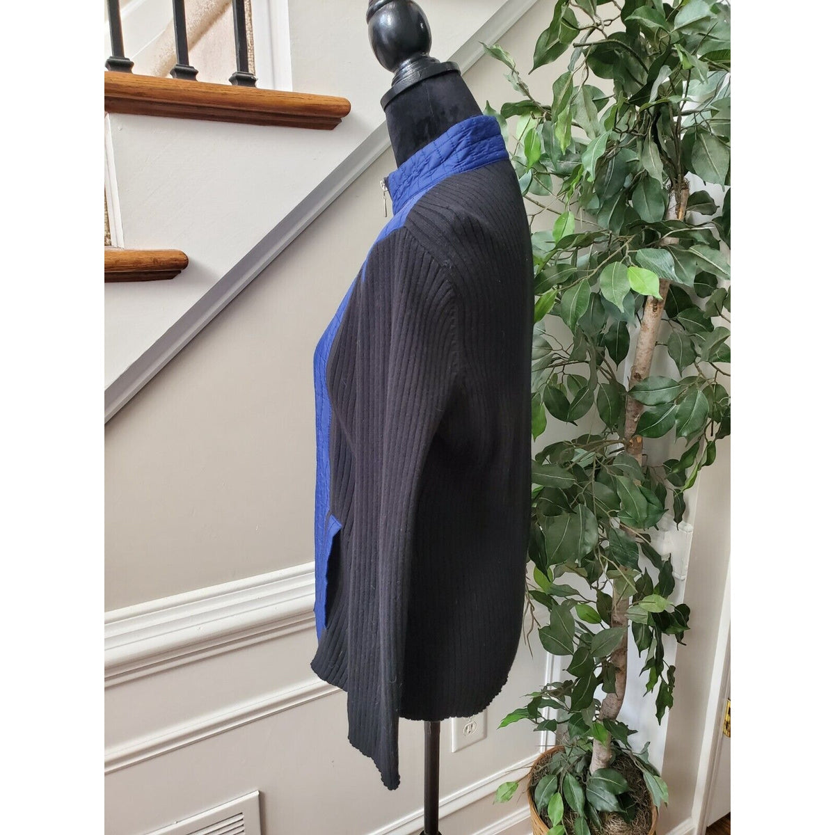 Zenergy By Chicos Women's Black Blue Cotton Long Sleeve Full Zip Front Jacket 1M