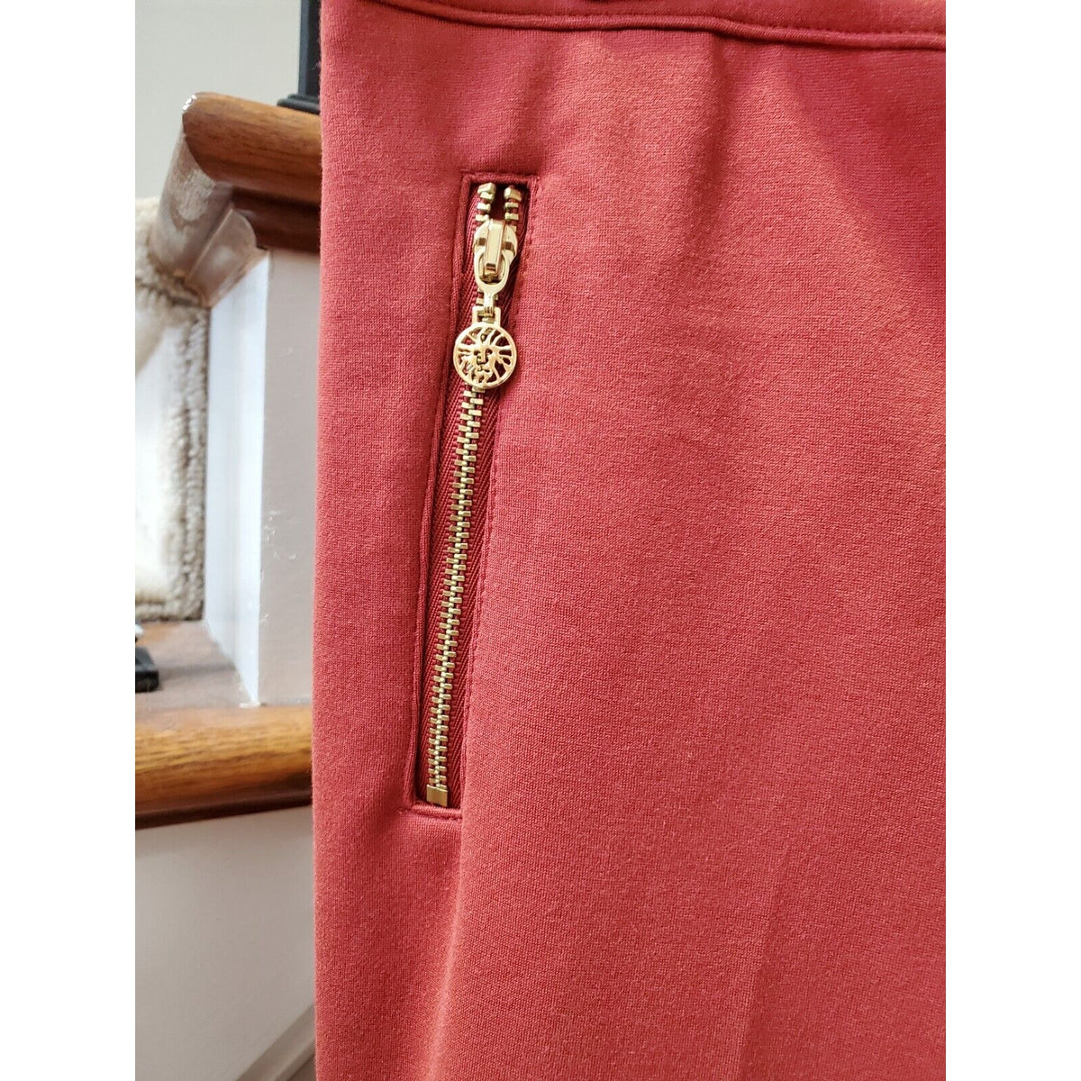 Anne Klein Women's Cinnamon Polyester Slim Leg Pocket Zip Stretch Pants Size 4