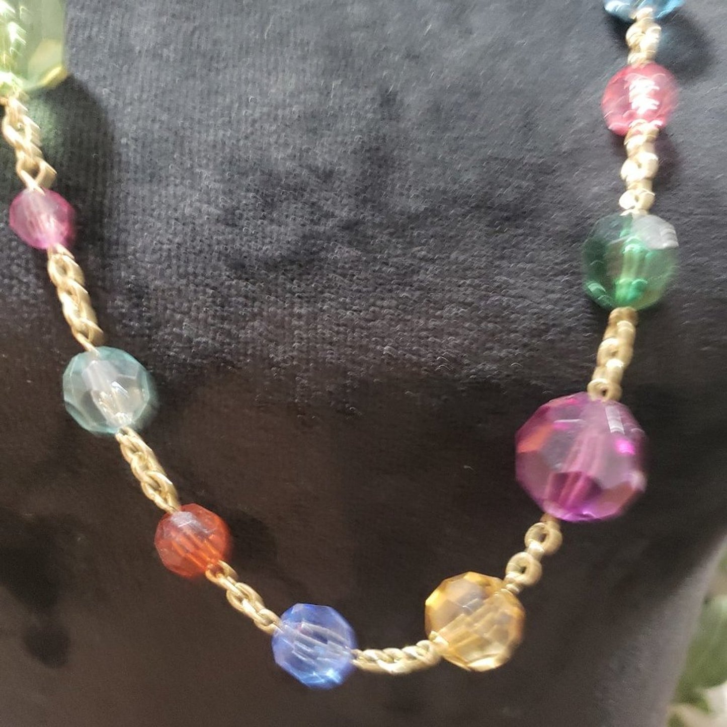 Women's Multicolor Round Shape Beaded With Gold Tone Chain Statement Necklace