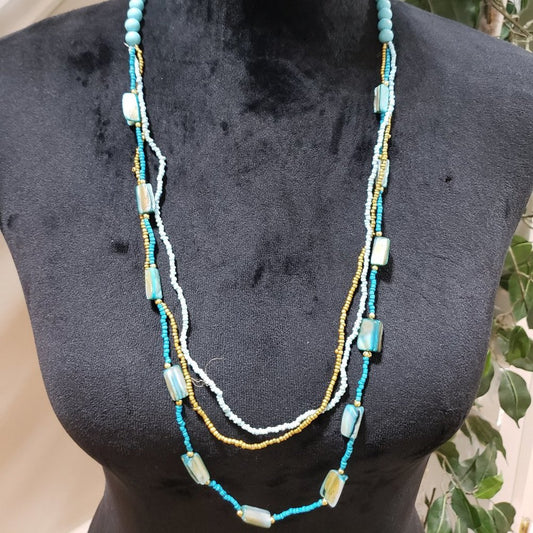 Womens Modern Fashion Layering Summer Turquoise Beaded Charm Teardrop Necklace